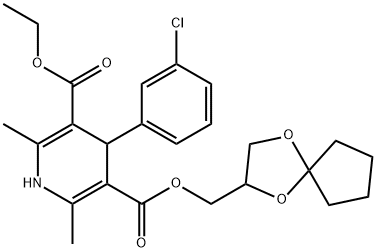 3,5-Pyridinedicarboxylic acid, 4-(3-chlorophenyl)-1,4-dihydro-2,6-dimethyl-, 3-(1,4-dioxaspiro[4.4]non-2-ylmethyl) 5-ethyl ester Structure