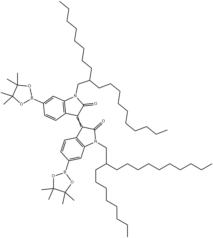 1,1'-Bis-(2-octyl-dodecyl)-6,6'-bis-(4,4,5,5-tetramethyl-[1,3,2]dioxaborolan-2-yl)-1H,1'H-[3,3']biindolylidene-2,2'-dione Structure