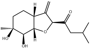 1-Butanone, 3-methyl-1-[(2S,3aR,6S,7R,7aS)-octahydro-6,7-dihydroxy-6-methyl-3-methylene-2-benzofuranyl]- 구조식 이미지