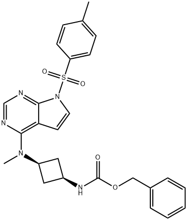 Carbamic acid, N-[cis-3-[methyl[7-[(4-methylphenyl)sulfonyl]-7H-pyrrolo[2,3-d]pyrimidin-4-yl]amino]cyclobutyl]-, phenylmethyl ester 구조식 이미지