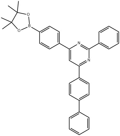 4-([1,1'-biphenyl]-4-yl)-2-phenyl-6-(4-(4,4,5,5-tetramethyl-1,3,2-dioxaborolan-2-yl)phenyl)pyrimidine Structure