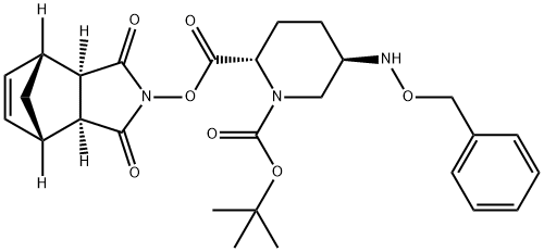 1,2-Piperidinedicarboxylic acid, 5-[(phenylmethoxy)amino]-, 1-(1,1-dimethylethyl) 2-[(3aR,4R,7S,7aS)-1,3,3a,4,7,7a-hexahydro-1,3-dioxo-4,7-methano-2H-isoindol-2-yl] ester, (2S,5R)- Structure