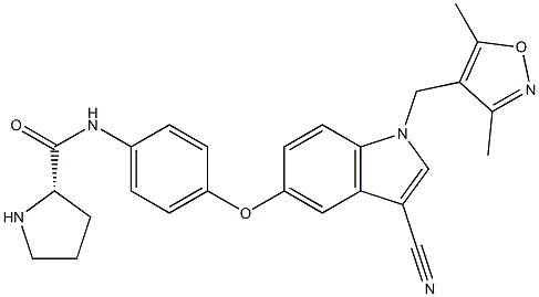 (2S)-N-[4-[[3-Cyano-1-[(3,5-dimethyl-4-isoxazolyl)methyl]-1H-indol-5-yl]oxy]phenyl]-2-pyrrolidinecarboxamide 구조식 이미지