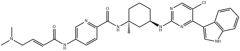 N-((1S,3R)-3-(5-chloro-4-(1H-indol-3-yl)pyrimidin-2-ylamino)-1-methylcyclohexyl)-5-((E)-4-(dimethylamino)but-2-enamido)picolinamide Structure