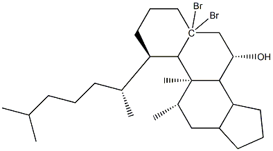 (1R,3aS,3bS,5R,5aR,7S,9aR,9bS,11aR)-5,5a-dibromo-9a,11a-dimethyl-1-[(2R)-6-methylheptan-2-yl]-hexadecahydro-1H-cyclopenta[a]phenanthren-7-ol 구조식 이미지