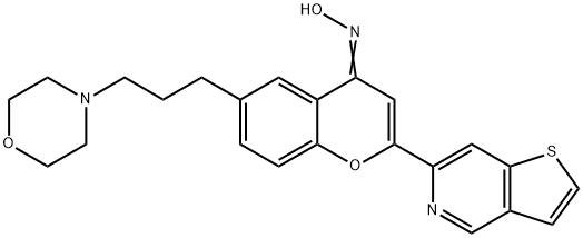 (E)-6-(3-morpholinopropyl)-2-(thieno[3,2-c]pyridin-6-yl)-4H-chromen-4-one oxime Structure