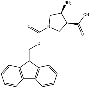 (3S,4S)-4-amino-1-{[(9H-fluoren-9-yl)methoxy]carbonyl}pyrrolidine-3-carboxylic acid 구조식 이미지