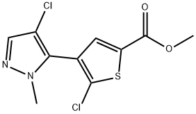 2-Thiophenecarboxylic acid, 5-chloro-4-(4-chloro-1-methyl-1H-pyrazol-5-yl)-, methyl ester Structure