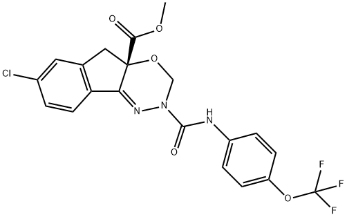 Indeno[1,2-e][1,3,4]oxadiazine-4a(3H)-carboxylic acid, 7-chloro-2,5-dihydro-2-[[[4-(trifluoromethoxy)phenyl]amino]carbonyl]-, methyl ester, (4aS)- Structure