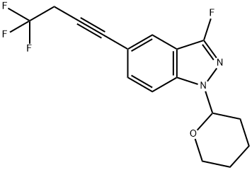 1H-Indazole,3-fluoro-1-(tetrahydro-2H-pyran-2-yl)-5-(4,4,4-trifluoro-1-butyn-1-yl)- Structure