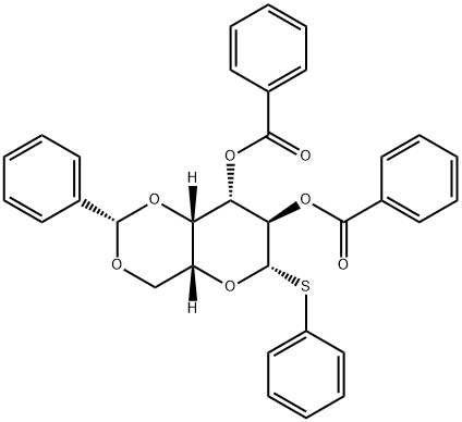 (2S,4aR,6S,7R,8S,8aS)-2-Phenyl-6-(phenylthio)hexahydropyrano[3,2-d][1,3]dioxine-7,8-diyl dibenzoate 구조식 이미지