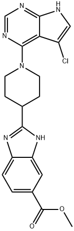 1H-Benzimidazole-6-carboxylic acid, 2-[1-(5-chloro-7H-pyrrolo[2,3-d]pyrimidin-4-yl)-4-piperidinyl]-, methyl ester 구조식 이미지