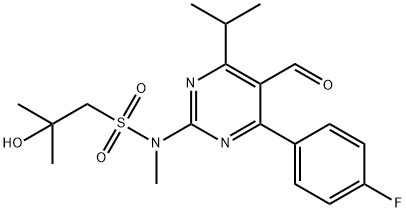 N-(4-(4-fluorophenyl)-5-formyl-6-isopropylpyrimidin-2-yl)-2-
hydroxy-N,2-dimethylpropane-1-sulfonamide Structure