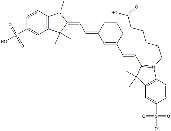 3H-Indolium, 1-(5-carboxypentyl)-2-[2-[3-[2-(1,3-dihydro-1,3,3-trimethyl-5-sulfo-2H-indol-2-ylidene)ethylidene]-1-cyclohexen-1-yl]ethenyl]-3,3-dimethyl-5-sulfo-, inner salt Structure