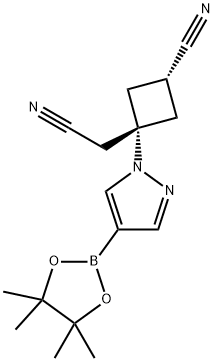 (1r,3r)-3-(cyanomethyl)-3-(4-(4,4,5,5-tetramethyl-1,3,2-dioxaborolan-2-yl)-1H-pyrazol-1-yl)cyclobutane-1-carbonitrile Structure