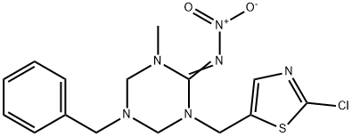 (E)-5-benzyl-1-(2-chloro-1,3-thiazol-5-ylmethyl)-3-methyl-N-nitro-1,3,5-triazinan-2-imine Structure