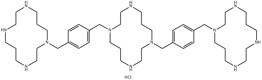 1,8-bis(4-((1,4,8,11-tetraazacyclotetradecan-1-yl)methyl) benzyl)-1,4,8,11-tetraazacyclotetradecane dodecahydrochloride 구조식 이미지