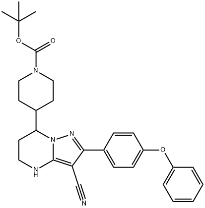 tert-butyl 4-(3-cyano-2-(4-phenoxyphenyl)-4,5,6,7-tetrahydropyrazolo[1,5-a]pyrimidin-7-yl)piperidine-1-carboxylate Structure