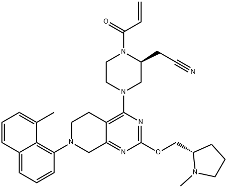 2-((S)-1-acryloyl-4-(7-(8-methylnaphthalen-1-yl)-2-(((S)-1-methylpyrrolidin-2-yl)methoxy)-5,6,7,8-tetrahydropyrido[3,4-d]pyrimidin-4-yl)piperazin-2-yl)acetonitrile 구조식 이미지