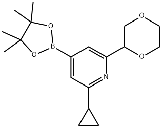 2-cyclopropyl-6-(1,4-dioxan-2-yl)-4-(4,4,5,5-tetramethyl-1,3,2-dioxaborolan-2-yl)pyridine 구조식 이미지