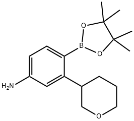 3-(tetrahydro-2H-pyran-3-yl)-4-(4,4,5,5-tetramethyl-1,3,2-dioxaborolan-2-yl)aniline 구조식 이미지