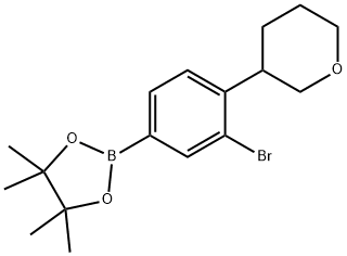 2-(3-bromo-4-(tetrahydro-2H-pyran-3-yl)phenyl)-4,4,5,5-tetramethyl-1,3,2-dioxaborolane 구조식 이미지