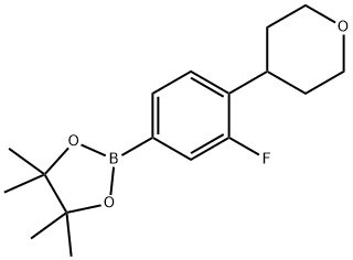 2-(3-fluoro-4-(tetrahydro-2H-pyran-4-yl)phenyl)-4,4,5,5-tetramethyl-1,3,2-dioxaborolane 구조식 이미지