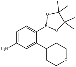 3-(tetrahydro-2H-pyran-4-yl)-4-(4,4,5,5-tetramethyl-1,3,2-dioxaborolan-2-yl)aniline 구조식 이미지