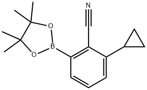 2-cyclopropyl-6-(4,4,5,5-tetramethyl-1,3,2-dioxaborolan-2-yl)benzonitrile 구조식 이미지