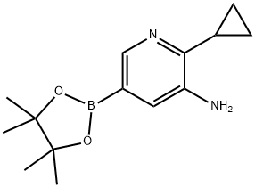 2-cyclopropyl-5-(4,4,5,5-tetramethyl-1,3,2-dioxaborolan-2-yl)pyridin-3-amine 구조식 이미지