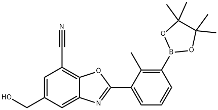 7-Benzoxazolecarbonitrile, 5-(hydroxymethyl)-2-[2-methyl-3-(4,4,5,5-tetramethyl-1,3,2-dioxaborolan-2-yl)phenyl]- Structure