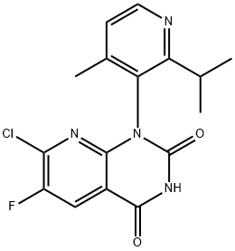 7-chloro-6-fluoro-1-(2-isopropyl-4-methylpyridin-3-yl)pyrido[2,3-d]pyrimidine-2,4(1H,3H)-dione 구조식 이미지