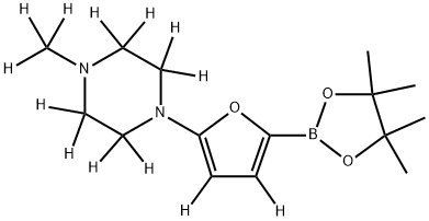 1-(methyl-d3)-4-(5-(4,4,5,5-tetramethyl-1,3,2-dioxaborolan-2-yl)furan-2-yl-3,4-d2)piperazine-2,2,3,3,5,5,6,6-d8 구조식 이미지