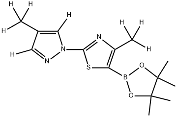 4-(methyl-d3)-2-(4-(methyl-d3)-1H-pyrazol-1-yl-3,5-d2)-5-(4,4,5,5-tetramethyl-1,3,2-dioxaborolan-2-yl)thiazole Structure