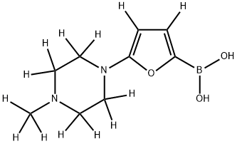 (5-(4-(methyl-d3)piperazin-1-yl-2,2,3,3,5,5,6,6-d8)furan-2-yl-3,4-d2)boronic acid 구조식 이미지