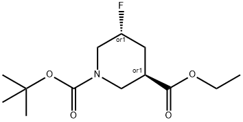 trans-5-Fluoro-piperidine-1,3-dicarboxylic acid 1-tert-butyl ester 3-ethyl ester 구조식 이미지