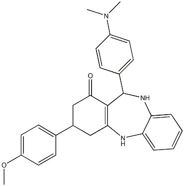 11-[4-(dimethylamino)phenyl]-3-(4-methoxyphenyl)-2,3,4,5,10,11-hexahydro-1H-dibenzo[b,e][1,4]diazepin-1-one 구조식 이미지