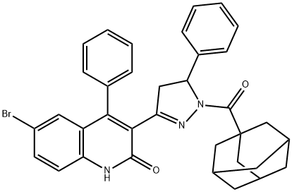 3-[1-(1-adamantylcarbonyl)-5-phenyl-4,5-dihydro-1H-pyrazol-3-yl]-6-bromo-4-phenyl-2(1H)-quinolinone Structure