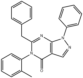 6-benzyl-5-(2-methylphenyl)-1-phenyl-1,5-dihydro-4H-pyrazolo[3,4-d]pyrimidin-4-one 구조식 이미지