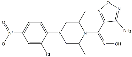 1-[(4-amino-1,2,5-oxadiazol-3-yl)(hydroxyimino)methyl]-4-{2-chloro-4-nitrophenyl}-2,6-dimethylpiperazine 구조식 이미지