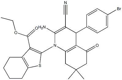 ethyl 2-(2-amino-4-(4-bromophenyl)-3-cyano-7,7-dimethyl-5-oxo-5,6,7,8-tetrahydro-1(4H)-quinolinyl)-4,5,6,7-tetrahydro-1-benzothiophene-3-carboxylate 구조식 이미지