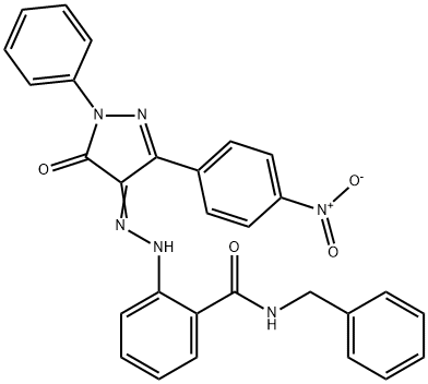 N-benzyl-2-{2-[3-(4-nitrophenyl)-5-oxo-1-phenyl-1,5-dihydro-4H-pyrazol-4-ylidene]hydrazino}benzamide 구조식 이미지