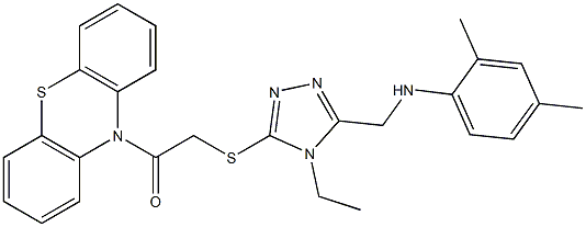 N-[(4-ethyl-5-{[2-oxo-2-(10H-phenothiazin-10-yl)ethyl]sulfanyl}-4H-1,2,4-triazol-3-yl)methyl]-2,4-dimethylaniline 구조식 이미지