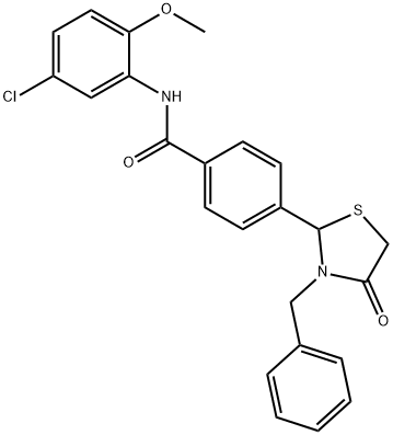 4-(3-benzyl-4-oxo-1,3-thiazolidin-2-yl)-N-(5-chloro-2-methoxyphenyl)benzamide 구조식 이미지