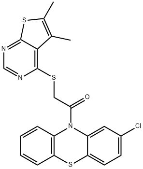 2-chloro-10-{[(5,6-dimethylthieno[2,3-d]pyrimidin-4-yl)sulfanyl]acetyl}-10H-phenothiazine 구조식 이미지