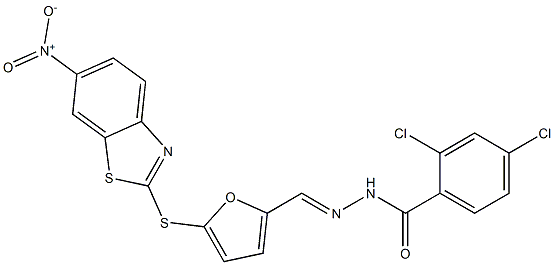 2,4-dichloro-N'-{[5-({6-nitro-1,3-benzothiazol-2-yl}sulfanyl)-2-furyl]methylene}benzohydrazide Structure