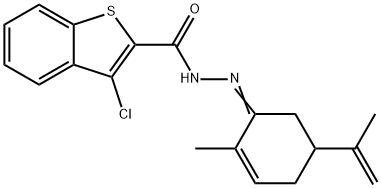 3-chloro-N'-(5-isopropenyl-2-methyl-2-cyclohexen-1-ylidene)-1-benzothiophene-2-carbohydrazide Structure