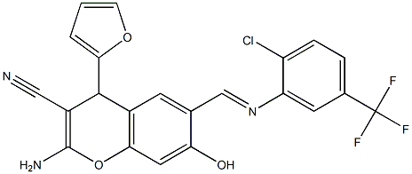 2-amino-6-({[2-chloro-5-(trifluoromethyl)phenyl]imino}methyl)-4-(2-furyl)-7-hydroxy-4H-chromene-3-carbonitrile 구조식 이미지