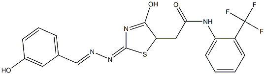 2-{4-hydroxy-2-[(3-hydroxybenzylidene)hydrazono]-2,5-dihydro-1,3-thiazol-5-yl}-N-[2-(trifluoromethyl)phenyl]acetamide 구조식 이미지