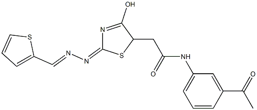 N-(3-acetylphenyl)-2-{4-hydroxy-2-[(2-thienylmethylene)hydrazono]-2,5-dihydro-1,3-thiazol-5-yl}acetamide 구조식 이미지